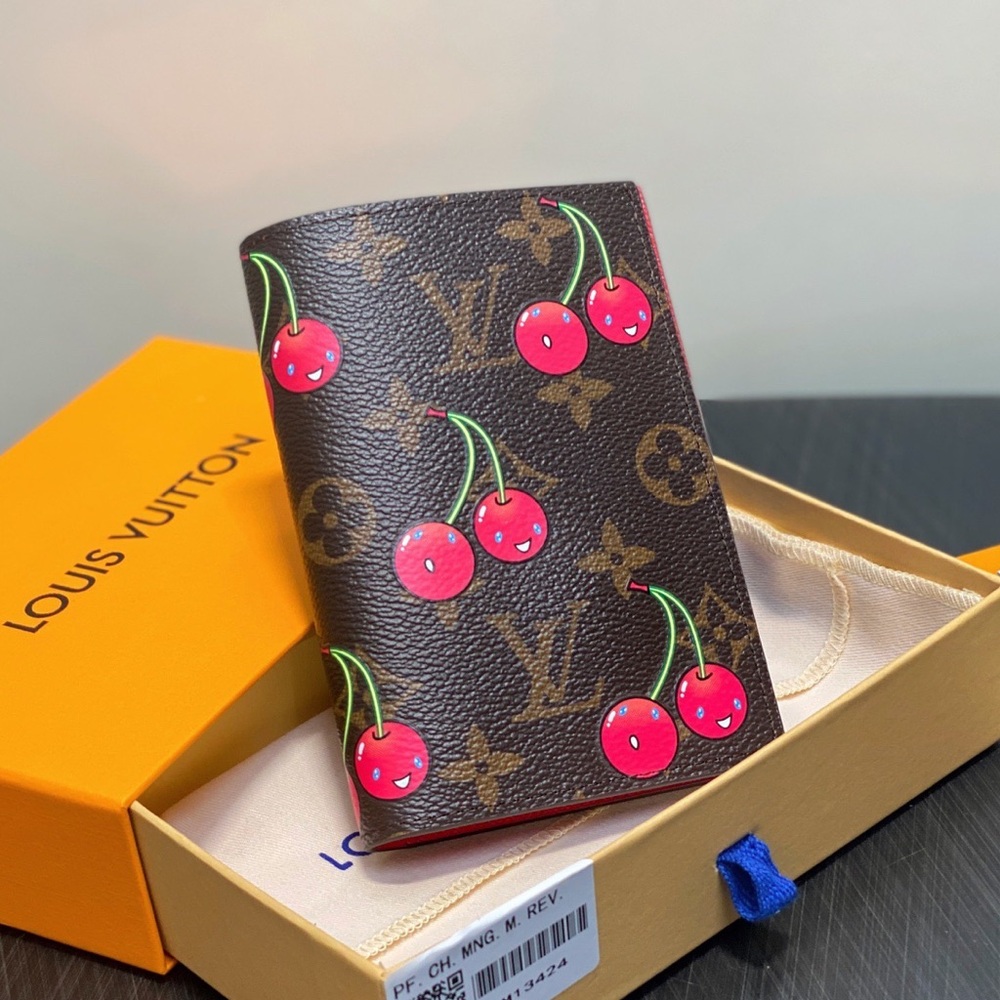 Louis Vuitton Brown Monogram Card Case with Red Cherry Print